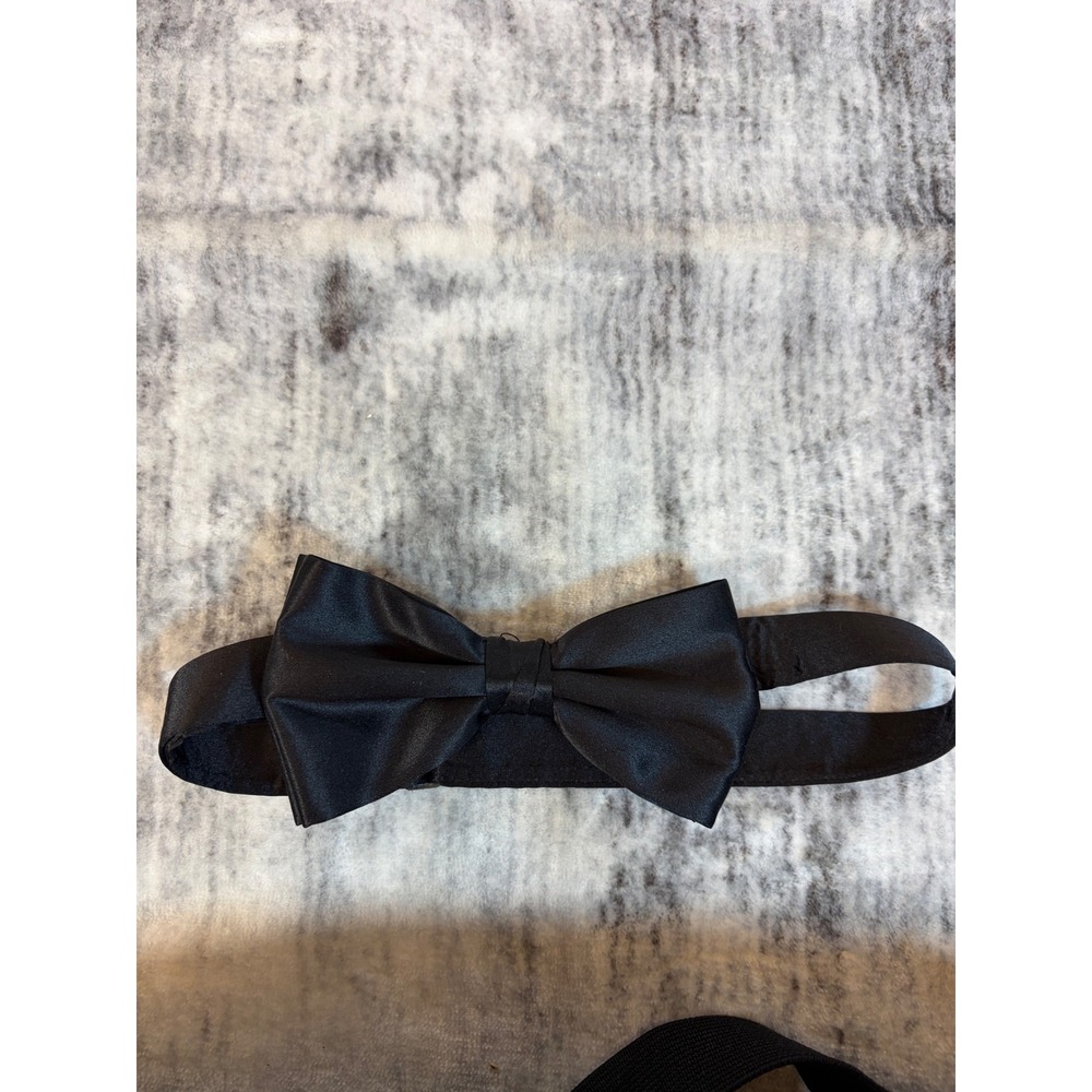 Vintage Marshall Stuart Mens Black 100% Silk Cummerbund / Bow Tie Set 1303-0015 - Picture 2 of 5